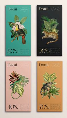 four posters with different plants and animals on them