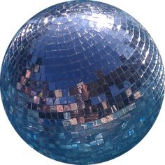 a shiny blue disco ball with lots of small mirrors on it's side and bottom