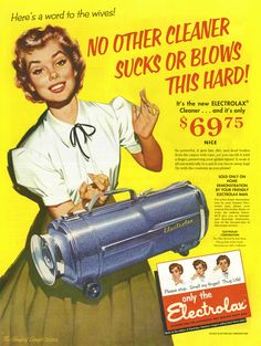 an old advertisement for electric toothpaste from the 1950's shows a woman holding a lightening machine