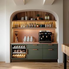 a kitchen with shelves filled with lots of food