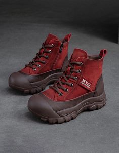 Discover comfort and style on every trail with these women's casual leather hiking boots featuring a wide toe box. Engineered for adventure, the durable leather offers rugged protection, while the spacious toe box ensures unrestricted comfort. Embrace the outdoors with confidence, where comfort meets functionality. Ready for the journey ahead. Features: Item Type: Walking Boots, Winter Boots( waterproof/resistant) Gender: Female Main Material: Cowhide Heel Type: Platform Upper Material: Cow Leather Sole: Rubber Heel Height: Platform (4 cm) Forefeet Width: 10cm Closure Type: Lace-Up Color: Red, Brown Season: Autumn, Winter Size:35-40 Waterproof Boots With Rubber Sole For Fall, Waterproof Boots With Rubber Sole For Adventure In Fall, Fall Adventure Waterproof Boots With Rubber Sole, Lace-up Waterproof Boots For Fall Adventure, Adventure Lace-up Boots For Fall With Round Toe, Fall Adventure Lace-up Boots With Round Toe, Leather Lace-up Boots For Adventure In Fall, Leather Moto Boots With Round Toe For Adventure, Rugged Combat Boots For Fall Outdoor Activities