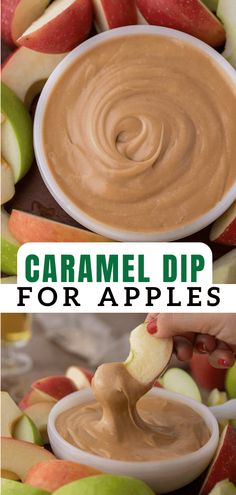 caramel dip for apples in a white bowl