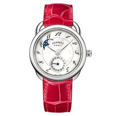 Hermes Arceau Petite Lune with Mother of Pearl Dial and Smooth Ember Leather Strap Cullinan Diamond, Hermes Watch, Trendy Watches, Hermes Jewelry, Leather Strap Watch, Fancy Jewellery, Moonstone Jewelry, Colored Leather, Watch Gifts