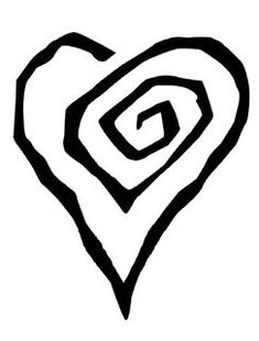 a black and white drawing of a heart with the letter g in it's center