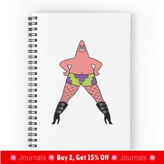 a spiral notebook with an image of a woman in fishnet stockings