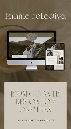 an advertisement for a website with two computer screens and the words, brand & web design for creatives