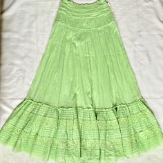 Nwot Free People Fp One Alessi Maxi Skirt Green Semi Sheer Lime Green Size Medium New Item - Missing Retail Tag, Never Worn. Flaw - Pen Mark On Back Of Skirt Near Ruffle Hem (See Photo) Pull On Style, Semi Sheer Fabric With Built In Shorts Measurements Taken With Item Laying Flat Waist 11 Inch ~ Length 41 Inch Hand Wash Cold Only, Air Dry (Read Garment Tags For Instructions) Green Full Skirt For Summer, Green Flowy Maxi Skirt For Spring, Flowy Green Maxi Skirt For Spring, Green Flowy Skirted Bottoms, Green Flowy Bottoms, Flowy Green Bottoms For Spring, Green Skirt For Daywear, Green Lined Skirt For Daywear, Green Skirt For Summer Daywear