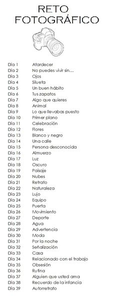 a list of food items in spanish with the words'reto de fotografico '