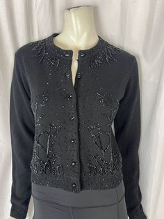 RTA black cardigan beaded Juan sweater size XS 30% cashmere / 70% wool measures 20" from top of shoulder down, underarm to underarm - 17" New with tags  Check out all my other Boutique Clothes & Shoes for some great deals.. I Generously combine shipping... Add me to your favorites and keep checking back, I am always adding NEW items.... Everything I sell is 100% Authentic, Bid with confidence... FEEDBACK.......We work very hard to ensure that every sale is a successful and equally satisfying transaction.......If you are disappointed with your purchase in any way, please contact us. liza Fitted Winter Evening Cardigan, Winter Evening Fitted Cardigan, Fitted Evening Cardigan For Winter, Elegant Embellished Black Cardigan, Black Embellished Cardigan For Party, Elegant Embellished Winter Tops, Embellished Fitted Sweater For Spring, Winter Formal Embellished Cardigan, Formal Embellished Winter Cardigan