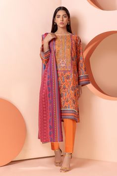 Bonanza Satrangi Orange Lawn Suit Ssk223p35 Eid Pret 2022 Pants With Pleats, Bonanza Satrangi, Lawn Suit, Orange Design, Lawn Suits, Shalwar Kameez, Suit Fabric, Sweater Brands, Pakistani Outfits