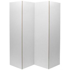 a white room divider with gold trimmings on the sides and two doors open