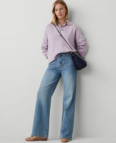 Elevate your weekend wardrobe with the Ann Taylor Weekend Wide Leg Jeans. These jeans are the epitome of comfort meets style, perfect for those who value both ease and fashion.

- Size: 16 (Regular)
- Color: Light Wash Indigo
- Material: 76% Cotton, 23% Lyocell, 1% Spandex
- Gender: Female
- Fit: Relaxed and easy
- Rise: High rise; sits 1/2" to 1" below natural waist
- Length: Full length; 31" inseam with 23" leg opening
- Leg Shape: Wide leg for a statement look and flattering high waist
- Feat Wide Leg Pants For Short Women, Wide-leg Jeans For Work In Medium Wash, Relaxed Fit Wide-leg Jeans For Elevated Casual, Everyday Pull-on Wide Leg Jeans, Best Jeans For Short Women, Pants For Short Women, Non-stretch Washed Wide Leg Jeans, Womens Casual Pants, Non-stretch Wide Leg Washed Jeans