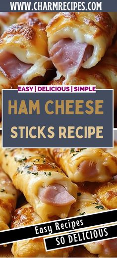 ham and cheese stick recipe with text overlay