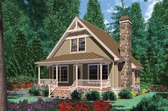 this is an artist's rendering of the small cabin style house plans for families