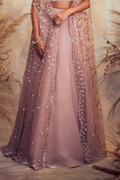 Buy Purple Organza And Net Embroidery Pearl Sweetheart Neck Cape Lehenga Set For Women by Niamh By Kriti Online at Aza Fashions.