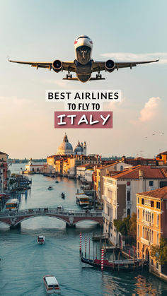 A jet plane flying over Venice, Italy, highlighting the best airlines to travel to Italy for a comfortable and enjoyable journey. Flight Tips, Air Travel Tips, International Flight, Klm Royal Dutch Airlines, Flight Booking, Best Airlines, Trip To Italy, Long Haul Flight, International Flights