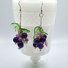 Absolutely Beautiful! These Were Handmade In My Jewelry Studio Using The Best Components. These Take Quite A Bit Of Time To Make So Please Consider That If Sending An Offer. I Used Silver 925 Stamped Earhooks They Will Need Wiped With The Silver Cloth That Will Be Provided With The Order. I Used Dark Natural Purple Amethyst And A Light Matte Purple Jade Beads For The Grapes. I Added Clear Green Acrylic Leafs. I Can Customize These For You, I Can Add In A Few Green Beads, Less Beads, Shorter Chai Matte Purple, Grape Earrings, Purple Jade, Beading Ideas, Green Beads, Jewelry Studio, Jade Beads, Beaded Jewelry Diy, Green Bead