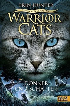 the cover for warrior cats, featuring a cat with blue eyes