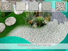 pebbles terrains for the garden with plants and rocks