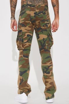 Model Height: 6'4 - Waist Size: 34 - Wearing Large Big & Tall: Height 6'5 - Waist Size: 42 - Wearing XXXL Available In Camouflage. Cargo Pockets Zip Fly Button Closure 5 Pocket Body Contrast Panel Flared Fit 98% Cotton, 2% Spandex Disclaimer: To Keep the Aesthetic of This Garment, Please Follow the Care InstructionsCarefully Imported | Mens Commando Cargo Twill Flared Pants in Camouflage size 42 by Fashion Nova Camouflage Fashion, Tall Height, Men Jeans Pants, Jumpsuit Men, Mens Pants Fashion, Flared Pants, Twill Pants, Big & Tall, Waist Size