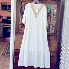 This Dress Is Made Of Polyester And Has Mid Length Sleeves And A Ruffled Bottom. It Runs A Little Big For A Medium Mid Length Sleeves, Source Unknown, Dresses Long, Mid Length, Long Dress, Colorful Dresses, Maxi Dress, Womens Dresses, Cream