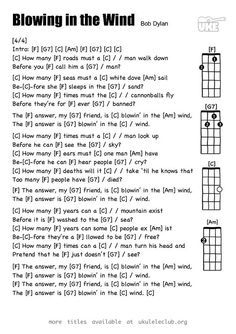 the guitar chords for blowing in the wind