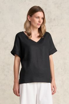 Linen Mix V-Neck Top - Black Smart Casual Look, Latest Colour, Versatile Dress, French Linen, Casual Look, V Neck Tops, S Models, Smart Casual, Wear It