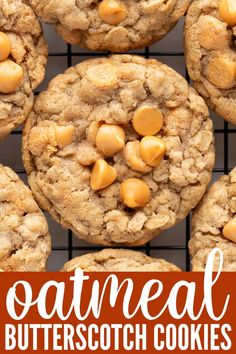 oatmeal butterscotch cookies on a cooling rack with text overlay