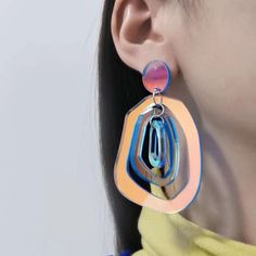 This Unique Pair Is A Wonderful Addition To Your Wardrobe And Your Style; Sure To Get Lots Of Compliments! Gsunmu50t00j07c Unusual Earrings Handmade, Rainbow Earrings For Spring, Iridescent Earrings, Skull Fire, Boho Drop Earrings, Abstract Shape, Unusual Earrings, Moon Studs, Tassel Drop Earrings