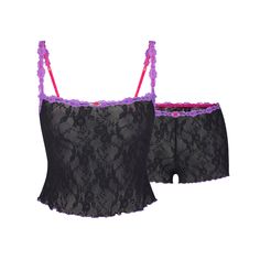 Sexy and flattering for your curves, this stretch lace set is a must for your wishlist. This two-piece set features lace trim and dainty rosette details to the adjustable scoop neck cami and fitted shorts. Comes specially packaged in a branded gift box. Fits true to size. Skims Pajamas, Tap Shorts, Fitted Shorts, Black Lace Cami, Cute Pjs, Lace Cami Top, Lace Set, Cute Pajamas