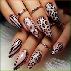 Unleash your wild side with these animal print nail designs! 🐆✨ Check out my nail designs now. Dare to stand out with nails that combine elegance and boldness, inspired by nature. From classic leopard spots to modern zebra stripes, each design is a style statement that won't go unnoticed. 💅🐾 Join this community and take your nails to the next level! 🖤🔥 #animalprintnails #wildnails #uniquestyle #nailinspo #nailart #nailartist #naildesign #floralnails #artonyourhands #PerfectNails #flowernail Animal Print Uñas, Animal Print Nail Designs, Best Drugstore Nail Polish, Wild Nails, Leopard Nail Designs, Spring Nail Polish Colors, Essie Nail Polish Colors, Animal Nail Designs, Bright Nail Polish