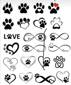 dog paws and hearts with love written on them