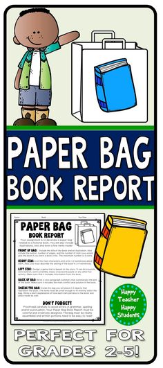 the paper bag book report is shown with an image of a boy holding a folder