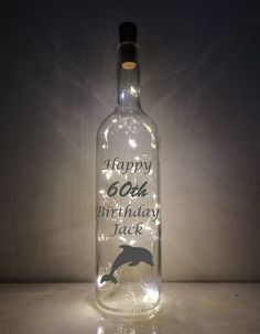 Personalised 60th Birthday Gift - Light Up Wine Bottle - Engraved Happy Birthday - Mum's Dolphin Gift - Best Friend Gift - Present For Her Dolphin Gifts, Light Up Bottles, Presents For Best Friends, Happy Birthday Daughter, Happy 60th Birthday, 18th Birthday Gifts, Mum Birthday Gift, 60th Birthday Gifts, 30th Birthday Gifts