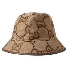 New Gucci Gg Supreme Monogram Jumbo Gg Bucket Hat Size M/57 Cm Beige And Brown Cotton-Blend Canvas-Jacquard, Brown Textured-Leather 70% Cotton, 30% Polyester; Trim: 100% Leather (Calf); Lining: 65% Cotton, 35% Linen Made In Italy Gucci Bucket Hats, Supreme Bucket Hat, Gucci Bucket Hat, Designer Bucket Hats, Bucket Hat Style, Canvas Hat, Mens Bucket Hats, Gucci Hat, Cloche Hat