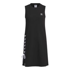 (WMNS) adidas originals Logo dress without sleeve 'Black' IP2193 Adidas Sporty Sleeveless Dress, Sporty Adidas Cotton Dress, Sporty Spring Dresses For Sports, Sporty Sleeveless Sports Dress, Black Sleeveless Sports Dress, Casual Fitted Dresses For Streetwear, Spring Cotton Streetwear Dress, Adidas Spring Dresses, Sporty Knee-length Summer Dress