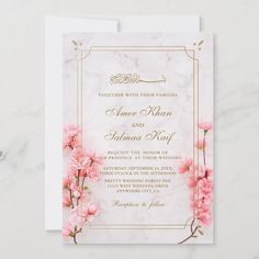 Elegant pink floral muslim wedding Invitations Zazzle Muslim Wedding Cards, Engagement Invitation Cards, Pink Engagement, Muslim Wedding Invitations, Unique Wedding Cards, Classy Wedding Invitations, Wedding Invitation Video, Wedding Anniversary Invitations, Wedding Invitations Zazzle