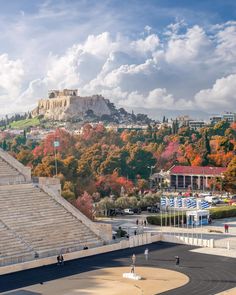 an aerial view of the acrobatic stadium in autumn