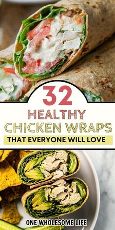 Collage of healthy chicken wraps. Rotisserie Chicken Wraps Healthy, Chicken Wraps For Lunch, Rotisserie Chicken Wrap, Healthy Chicken Wrap Recipes, Healthy Chicken Wraps, Wrap Recipes For Lunch, Healthy Wraps For Lunch, Chicken Wraps Healthy, Bbq Chicken Wraps