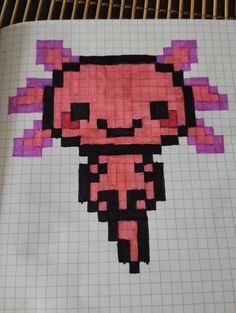 the pixel art is made with colored pencils and crayon paper to look like an animal