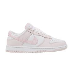 Find NIKE Wmns Dunk Low ' Paisley on Editorialist. The Nike Women’s Dunk Low ‘Pink Paisley’ updates the heritage hoops shoe with pastel accents and refreshed branding. The low-profile silhouette sports a leather upper that combines a stark white base with soft pink overlays at the forefoot and heel. Paisley-print textile is utilized on the signature Swoosh and Nike-branded heel tab. The sneaker sits atop a white midsole, featuring stitched sidewall construction and an interior foam wedge. A pink rubber outsole provides durable traction underfoot. Pink Basketball Shoes With Gum Sole For Streetwear, Pastel Nike Lace-up Sneakers, Pastel Sneakers With Rubber Sole For Streetwear, Pastel Custom Sneakers For Streetwear, Sporty Pastel Sneakers For Streetwear, Pastel Low-top Sneakers With Rubber Sole, Pastel High-top Sneakers For Streetwear, Pastel Lace-up Custom Sneakers For Streetwear, Nike Sneakers With Speckled Midsole