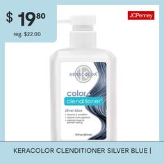 What it DoesThe art of beautiful color with every wash.Experience instant semi-permanent for vivid fashion, pastel, and natural hair color with Keracolor's Color + Clenditioner. Non-damaging & deposit-only, this clenditioner replenishes your hair while enhancing, transforming and toning your hair color. It's built smart, adding color intensity with every use and extending color between salon trips. Stay kind to your hair with our kind - cruelty, sulfate, paraben, gluten free - ingredients. … Keracolor Clenditioner, Stay Kind, Hair Care Products, Natural Hair Color, Semi Permanent, Silver Blue, Care Products, Blue And Silver, Natural Hair