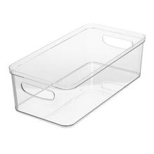 plastic storage box with lid for food and other items on the bottom, isolated against a white background