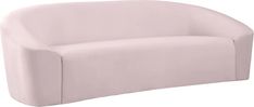 a pink couch sitting on top of a white floor