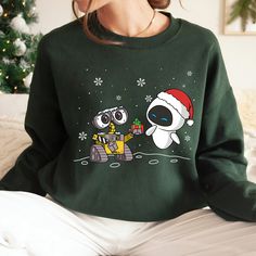 Disney Wall-e And Eve Christmas Lights Sweatshirt, Santa Eve Sweatshirt, Merry Christmas 2022 Sweatshirt Walle Y Eva, Wall E And Eve, Merry Christmas 2022, Disney Wall, Wall E, Christmas 2022, Disney Christmas, Ugly Sweater, Elvis Presley