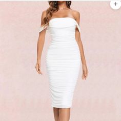 Never Came With Tags On. Zia Bodycon Dress In Pearl White The Zia Bodycon Wrap Style Midi Dress In Pearl White Is Perfect For Any Special Event With Off Shoulder Drape Style Straps, Wrap Ruched Bodice And Knee-Length Midi Finish. Pearl White Color, White Dress Formal, White Homecoming Dresses, Bandage Dresses, Clubwear Dresses, Wrap Midi Dress, Dresses Women, Casual Lace, Dress Zipper