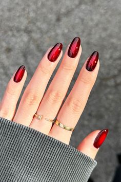 Make a statement with these bold red nails! ❤️💅✨ Stunning red nail designs and shades, from classic crimson to deep burgundy and bold cherry. Perfect for any occasion, these red nails add elegance and confidence to your style. #RedNails #NailInspo Vampy Nails, Vampire Nails, Deep Red Nails, Red Aura, Blue Gel Nails, Chic Nail Designs, Aura Nails, Dark Red Nails