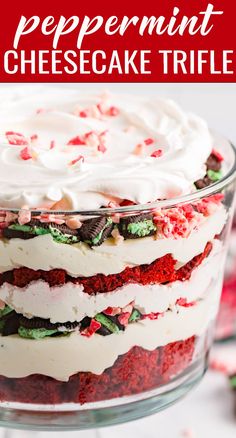 this peppermint cheesecake trifle is the perfect dessert to serve for christmas