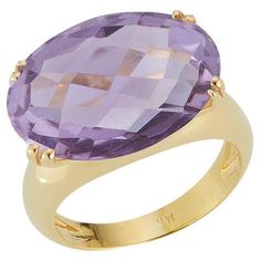 14 Karat Yellow Gold Hand-Crafted Polish-Finished Cocktail Ring, Set with an 18x13mm Oval-Shaped Checkerboard-Cut Semi-Precious 10.2CT Amethyst Color Stone Amethyst Cocktail Ring, Amethyst Color, Gold Hand, Color Stone, Women Diamond, Gold Hands, Oval Stone, Cocktail Ring, Cocktail Rings