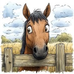 a brown horse looking over a wooden fence